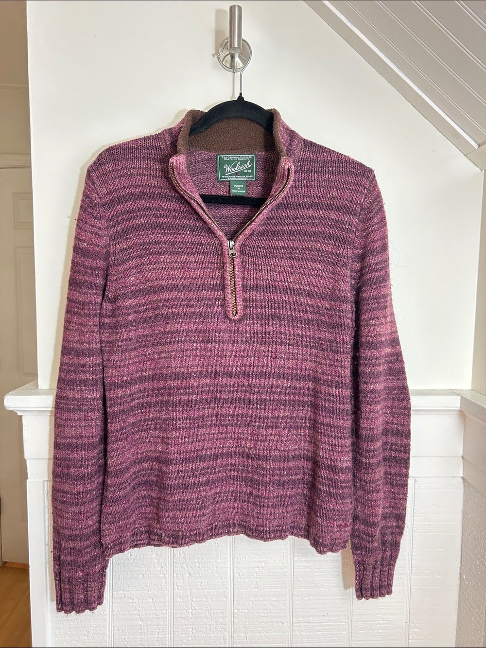Woolrich Woolen Mills Wool Blend Mulberry Heather Purple Womens 3/4 Zip Pullover